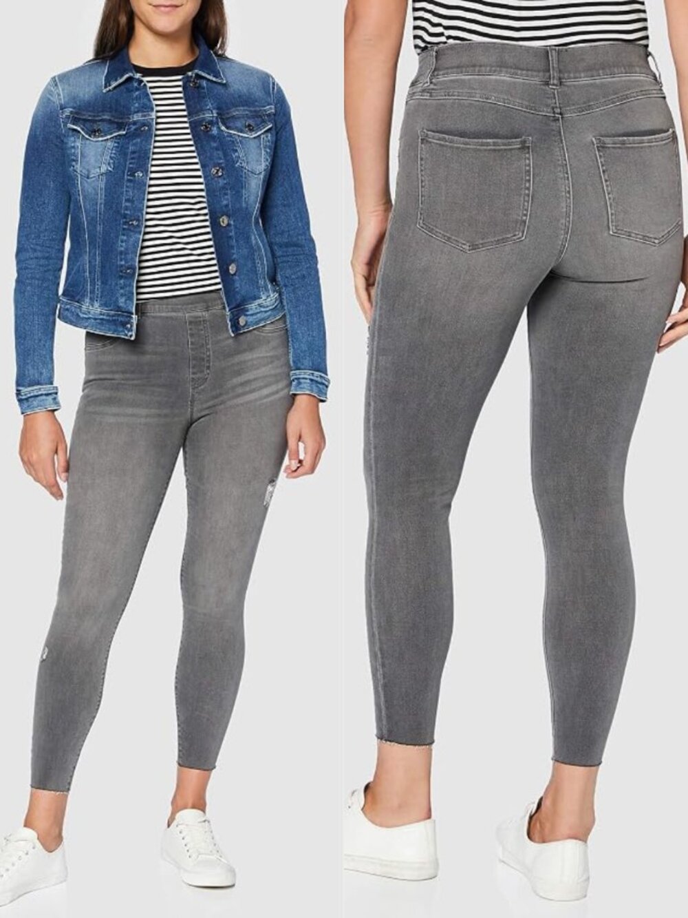 SPANX Pull On Skinny Jeans Cropped Grey Wash Distressed Tummy Control Casual S
